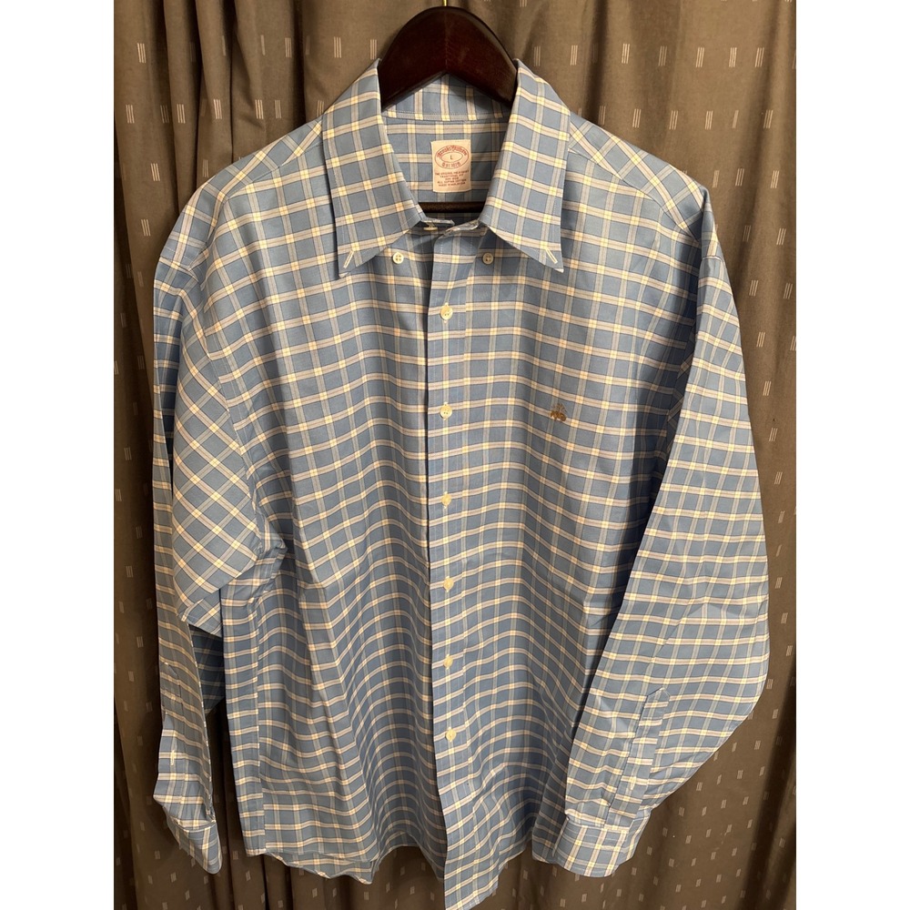 Brooks Brothers Mens Blue Plaid Supima Cotton Non-Iron Traditional Fit Shirt L